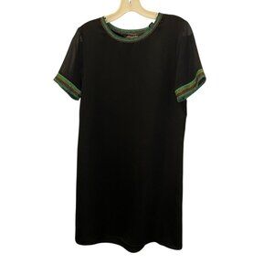 Scotch & Soda Maison black with green metallic sparkle trim shirt dress 1 Small